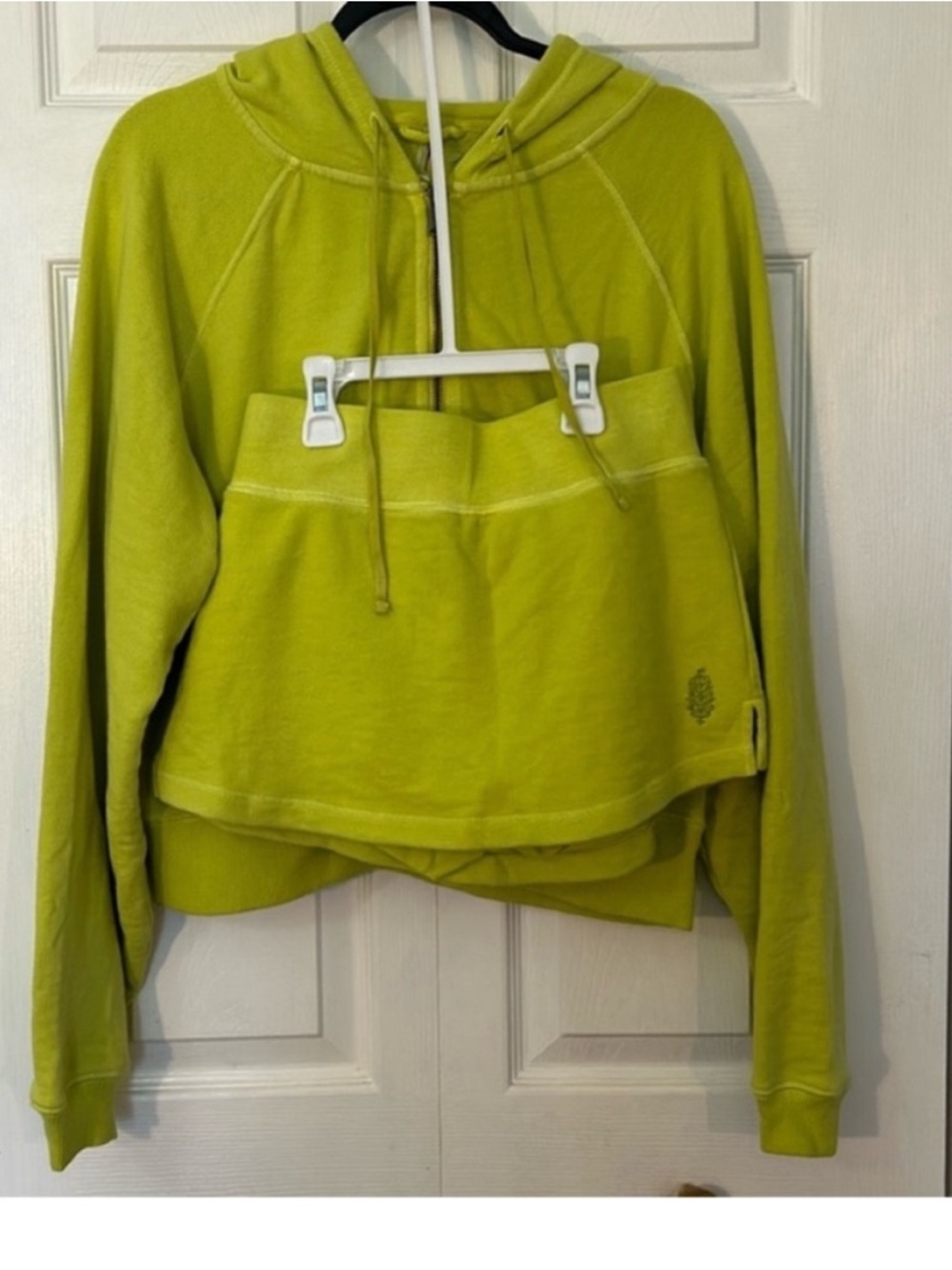 FP Movement XSmall Set TWO piece hoodie AND skort neon green cotton Free People